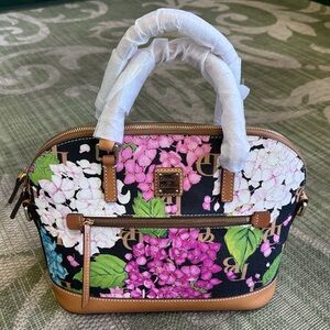 Dooney & Bourke Hydrangea Black Monogram Domed Zip Satchel NWT